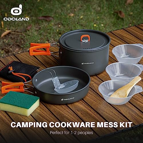 Odoland 9pcs Camping Cookware Non-Stick Lightweight Camping Pots and Pans Set with Plastic Bowls Soup Spoon for Camping, Backpacking, Outdoor Cooking and Picnic - Image 6