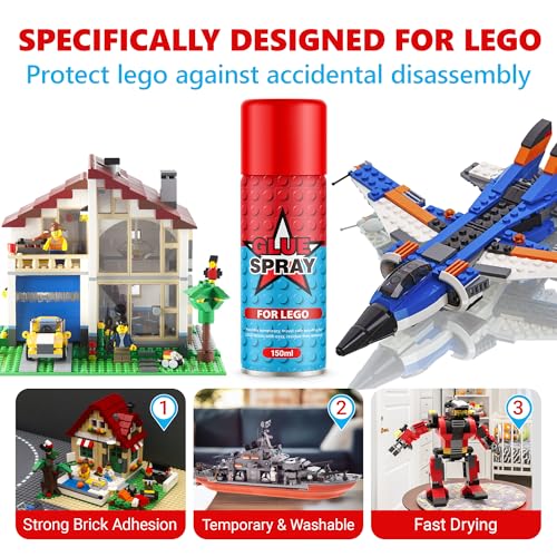 Image of Glue Spray for Lego, Dry Fast Without Leaving Sticky, Hold Still Togehter and Never Fall Apart, Won't Break or Loose Pieces in The Future, Temporary for Safe Transport & Display, 5.1 oz