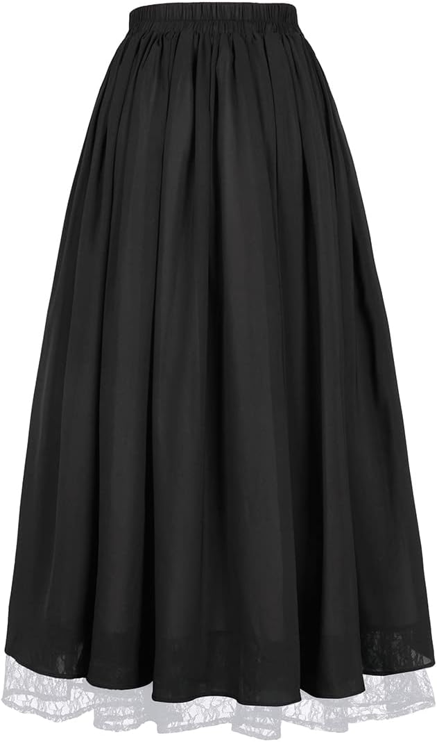 Women's Renaissance Skirt Victorian Peasant Double-Layer Maxi Long Skirt - Image 4