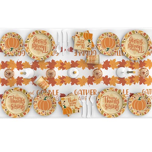 Thanksgiving Plates Napkins Cups Tablecloth Serve 24 Disposable Tableware Paper Plates Cups Napkins Plastic Tablecloth Perfect For Thanksgiving Table Decoration Thanksgiving Dinnerware Yellow Pumpkins #TOP1
