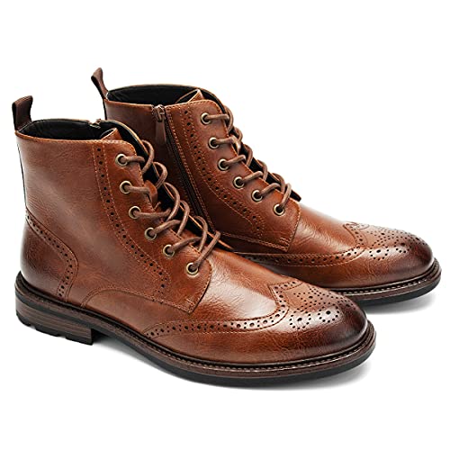 Temeshu Men's Wingtip Ankle Boot Side Zip Motorcycle Oxford Boots (with shoelaces) HH074