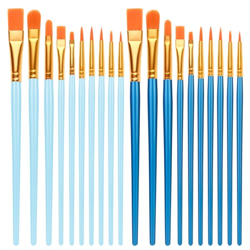 Artists Paint Brushes 20 PCS Nylon Hair Acrylic Paint Brushes Set for Acrylic Oil Watercolor Gouache Painting Face Model (Deep blue + sky blue)