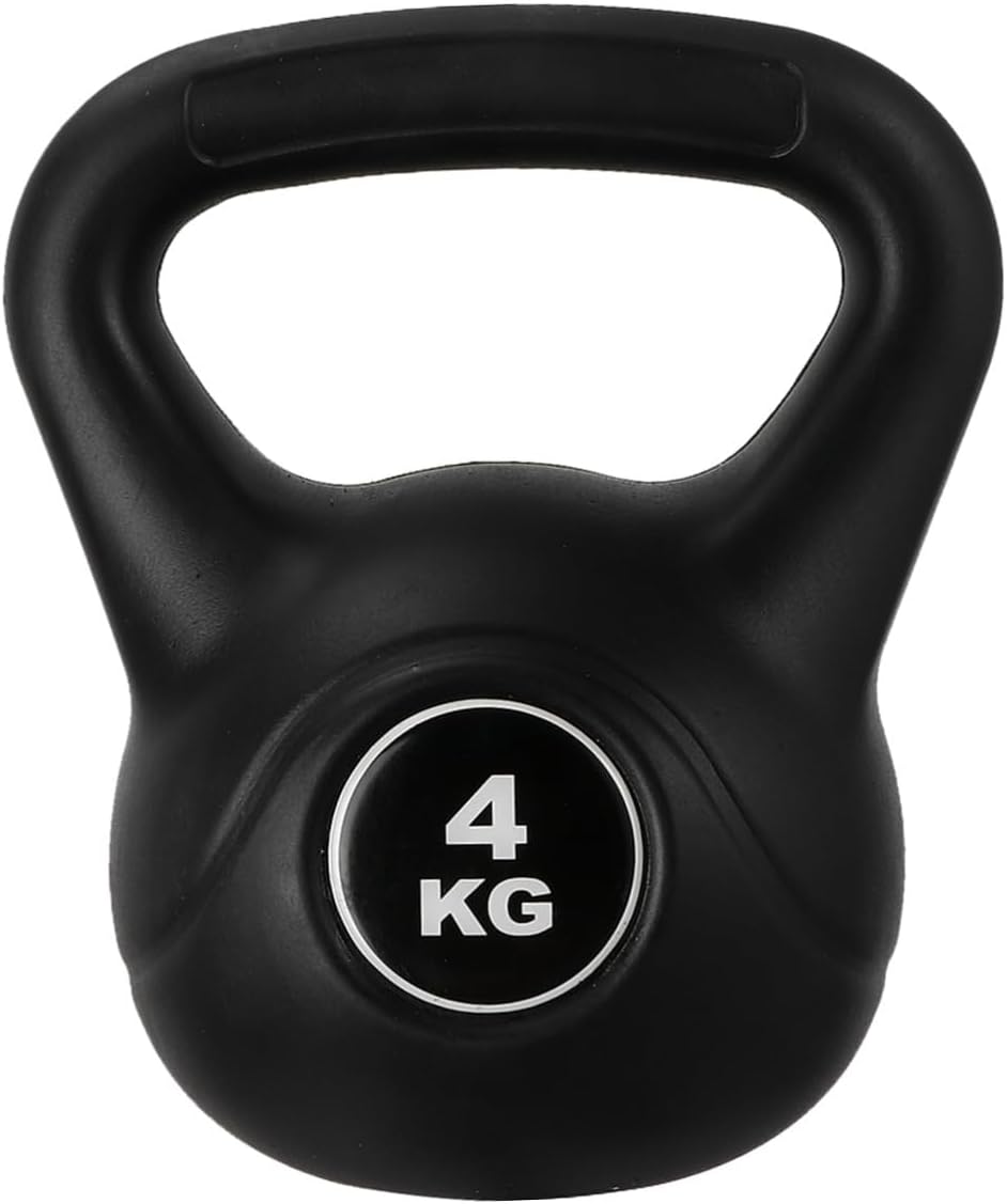 Plastic Kettlebell 4kg Black, Arm Muscle Training Bell for Home Fitness, Portable Fixed Kettle-bell Exercise Accessory for Deep Squat and Strength Workout