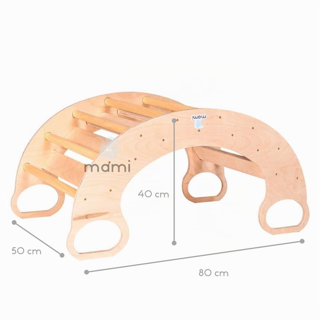 mamikids Rainbow Rocker - Dondolo e Arco Montessoriano per Bambini con Scivolo Incluso, Arco Montessori con Arrampicata per Bambini in Legno Naturale, Giochi Educativi Regalo Bambino - Made in Italy