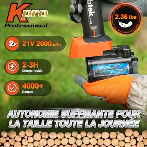 Kebtek 2-in-1 Battery Powered Pole Pruner, Electric Secateurs Cordless 1.4" (35mm) Cutting Diameter Electric Tree Pruner with 8.5Ft Telescopic Extension Pole, 2×2.0Ah Battery for Tree Trimming - Image 5