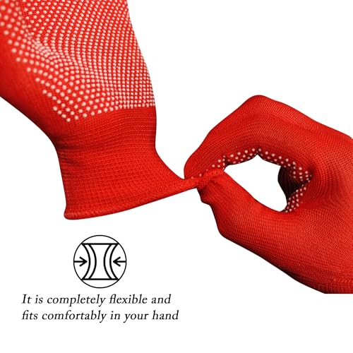 Image of Heega PVC Dotted Cricket Tennis and Batting Gloves for Men with Flexible and Secure Elastic Wrist | Extra Grip, Breathable Cotton Tennis Batting Gloves for Cricket (Red, 2 Pair)