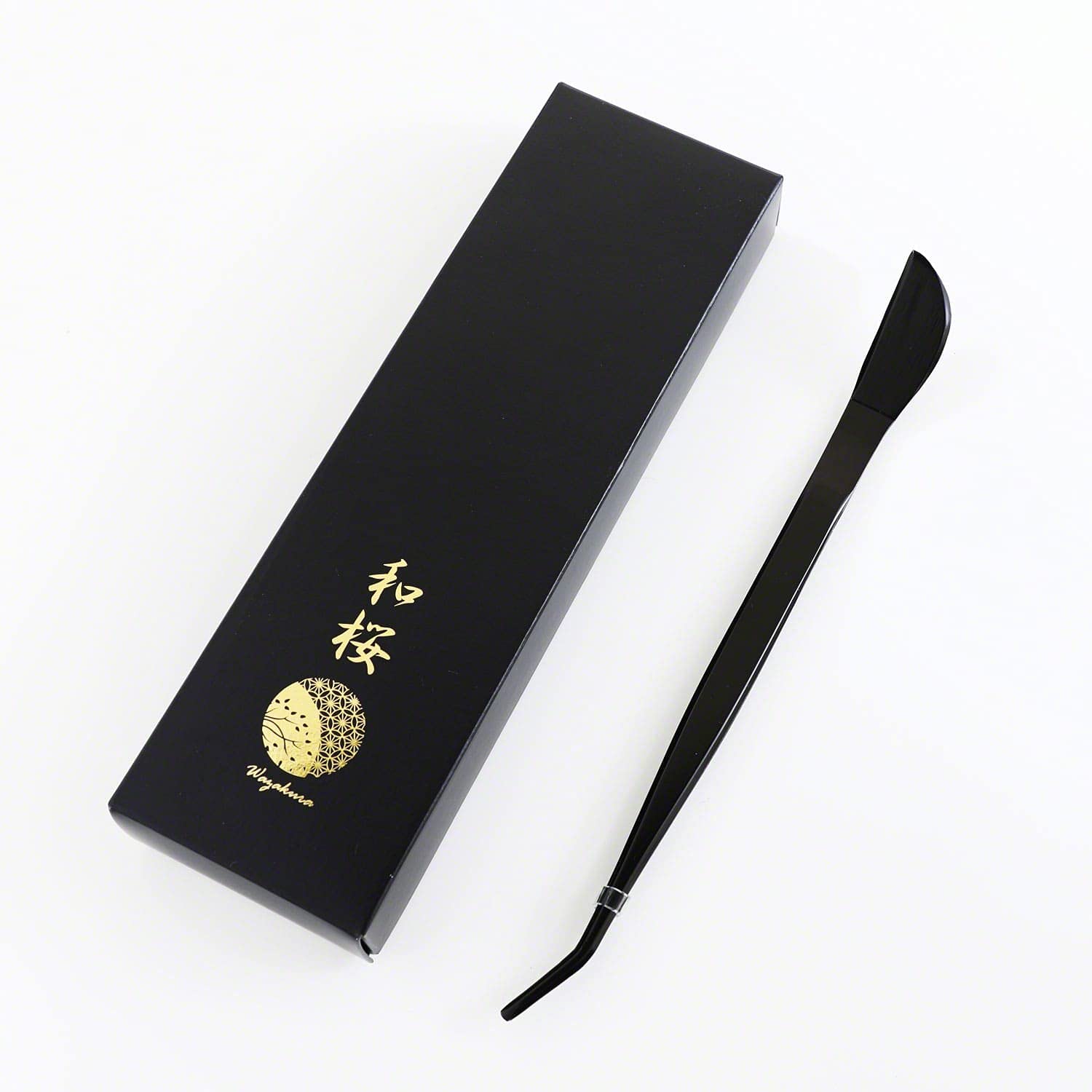 Wazakura Black Coated Bonsai Curved Tip Tweezer With Spatula – 220Mm (8.6") Stainless Steel Tool For Bonsai Planting, Repotting & Detailed Maintenance, Made In Japan