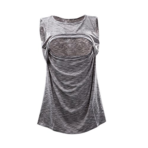 Meedot Vêtements de maternité Allaitement Tops Haut d'allaitement Femmes T-Shirt T-Shirts Gris M