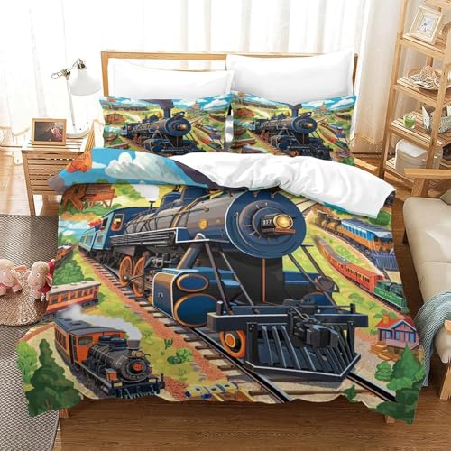 Housse de couette train 3D ultra douce en microfibre avec ses 2 taies - 3