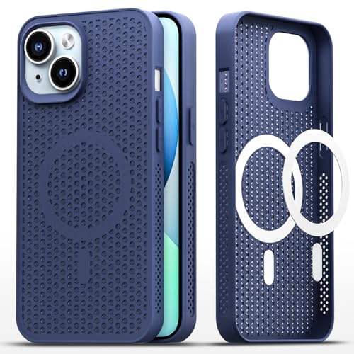 Image of Pikkme Back Cover for iPhone 13 / iPhone 14 | Honeycomb Cooling Design | Silicone Heat Dissipation | Mag-Safe Compatible | Shockproof Camera Protection Bumper Case (Blue)