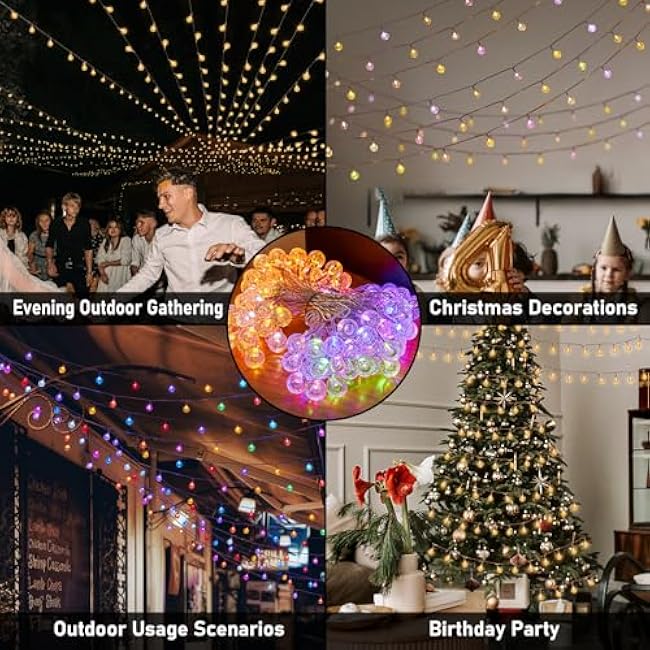 56FT Outdoor String Lights, 100 LED Patio Lights with Remote Control, Voice-Activated & Music Sync Mode, 16 Color-Changing Modes, Waterproof for Patio Garden Party Decor