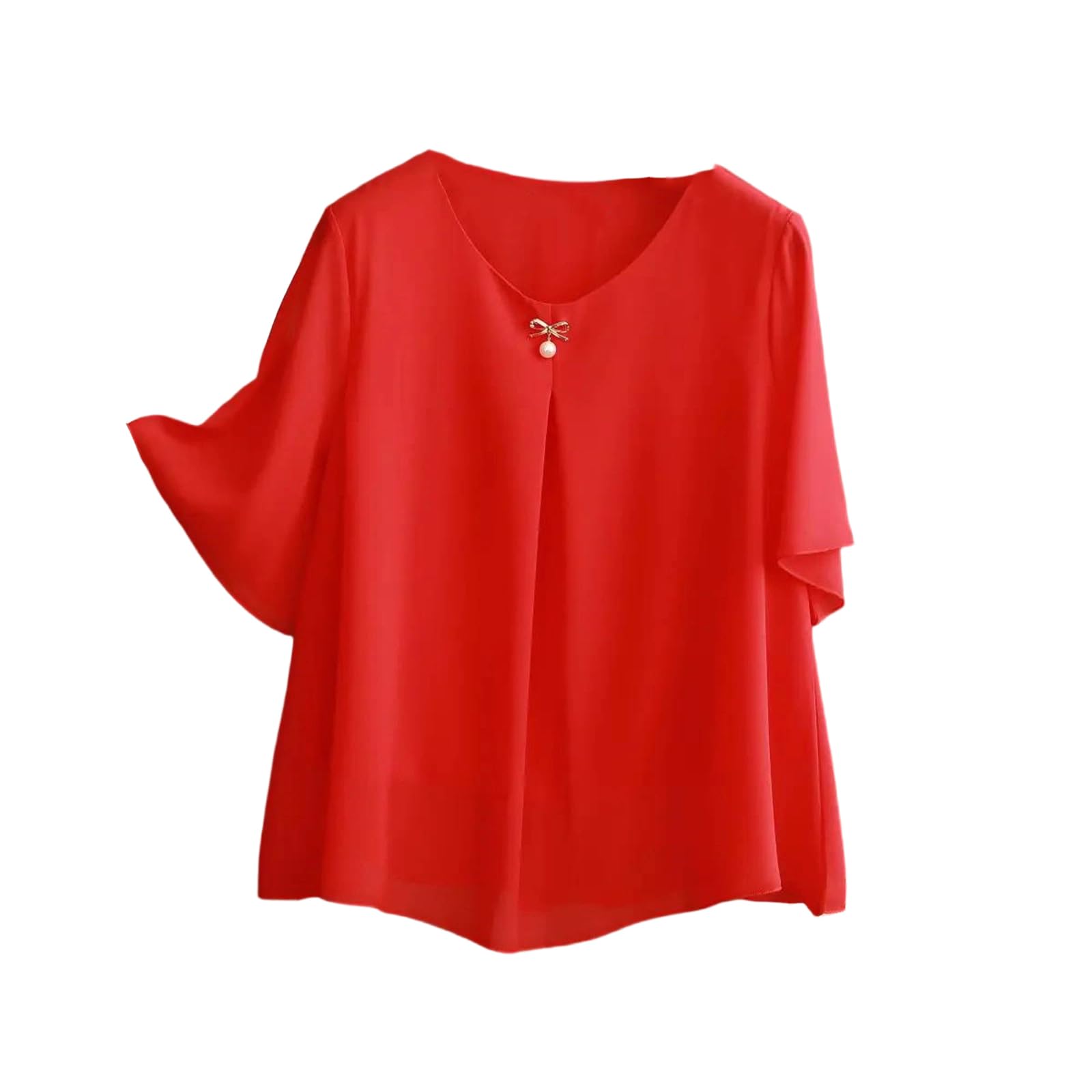 Camicette da donna in chiffon, taglie forti, estive, a maniche corte, ampie, tinta unita