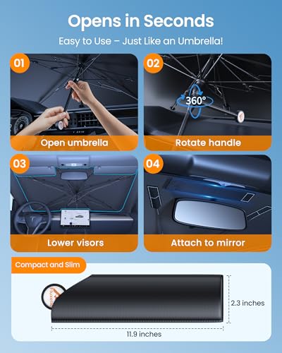 Fluxelle Car Windshield Sun Shade [2025 Upgrade] - Blocks 99.9% UV Rays | 99% Vehicles Compatibility Retractable Sun Shade for Car Windshield Shades for Front Windows Sunshade Medium (57\" L x 32\" W) - Thumbnail 6
