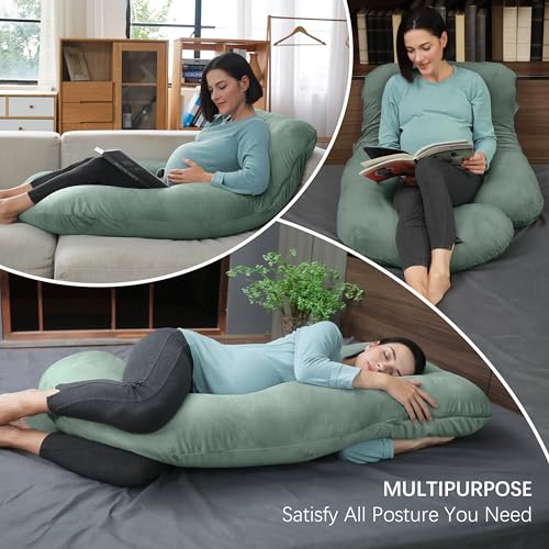 Image of MOON PARK Pregnancy Pillows for Sleeping - U Shaped Full Body Maternity Pillow with Removable Cover - Support for Back, Legs, Belly, Hips - 57 Inch Pregnancy Pillow for Women - Green