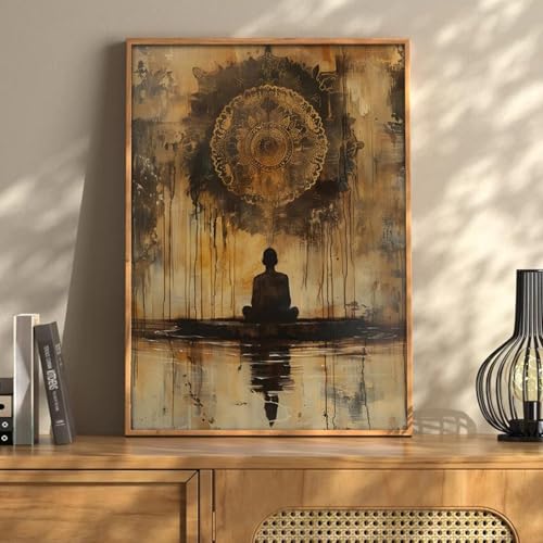 Affiche vintage de yoga zen contre le stress quotidien : décoration murale apaisante de chambre