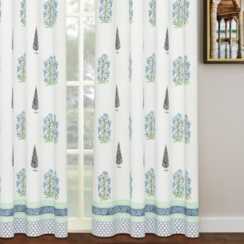 Image of BLOCKS OF INDIA Hand Block Printed Cotton Linen Daylight Door Curtain (Style 6, Door 7 FEET)