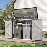 Aoxun 80 CU.FT Outdoor Storage Shed Metal Trash Can Storage with Chain Lid Waterproof Outdoor Garbage Can Organizer, Ideal for 2 Trash Bins, Toys, Garden Tools (Black)