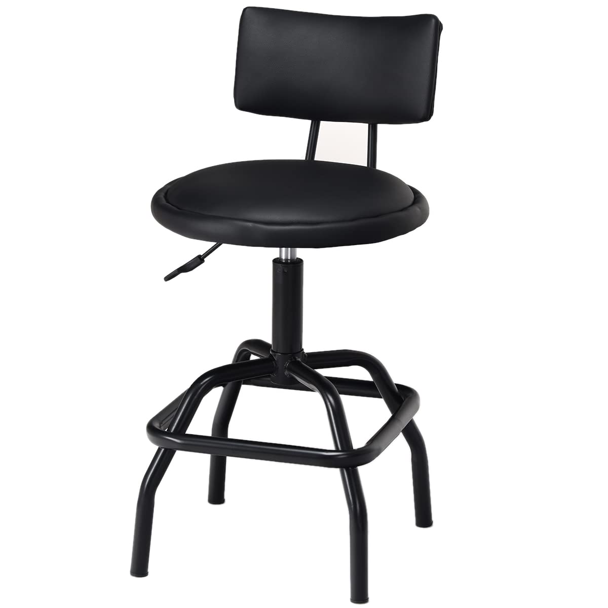 COSTWAY Taburete de Bar Giratorio, Silla de Bar Moderna en Cuero de Imitación con Altura Regulable, Asiento Giratorio a 360°, Respaldo Acolchado, Taburete Altura Barra para Cocina Salón Bar, Negro