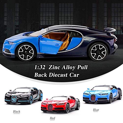 Image of 1:32 Scale Bugatti Chiron Die-Cast Metal Car with Sport car Openable Doors Light and Sound,Pull Back Function Indoor Outdoor Toy for Kids. (Red)