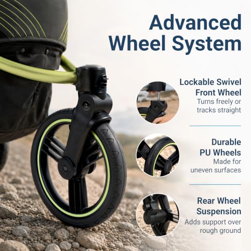 ibiyaya The Beast Pet Jogging Stroller for All Terrains, 3-Wheel Dog Carrier with Double Breaks, Zipperless Large Stroller for Running & Hiking, Multiple Small Dogs, Medium Dogs, or Cats (Jet Black)
