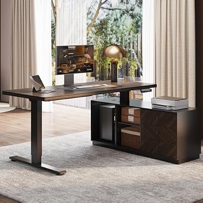 FLEXISPOT 60" Executive Standing Desk with File Cabinet, Black Walnut