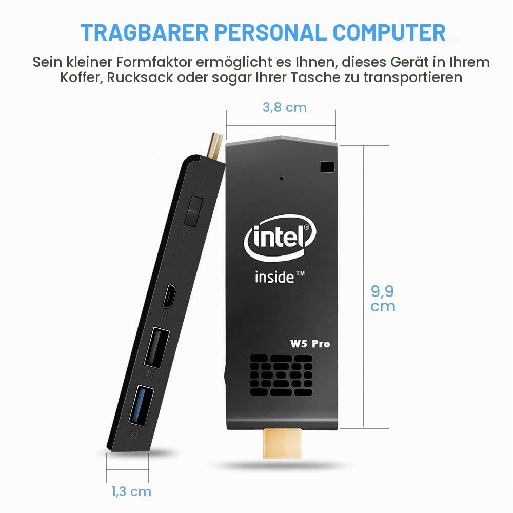 W5 Mini-PC Intel Atom Z8350 Windows 10-Computer-Stick 4 GB DDR3/64 GB eMMC-Unterstützung 4 KB HD, Dual-Band-WLAN, BT 4.2
