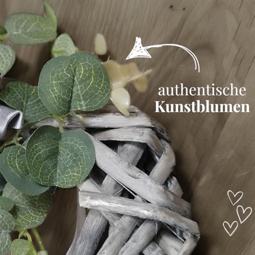 Türkranz ganzjährig für außen - Elegant Dank Naturmaterialien - 30cm Dekokranz für Haustür - Ganzjährig nutzbarer Kranz - Hochwertige Deko für Haustür und Fensterdeko hängend