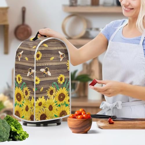 Image of Talayituse Bee Sunflower Wood Print Blender Dust Cover, Fingerprint Protection Cover for Stand Mixer or Coffee Machine, Home Kitchen Appliance Covers for Stain Dust Resistant Supplies
