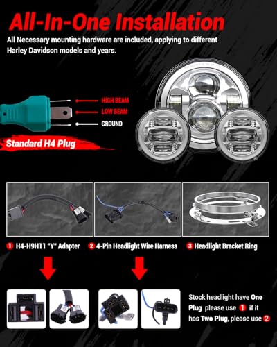 Image of Z-OFFROAD New 7 Inch Motorcycle LED light 4.5 inch Fog Passing Lights, DOT Kit Compatible with Harley Davidson Road King Electra Glide Ultra Classic Heritage Softail Fat Boy Street Glide, Chrome