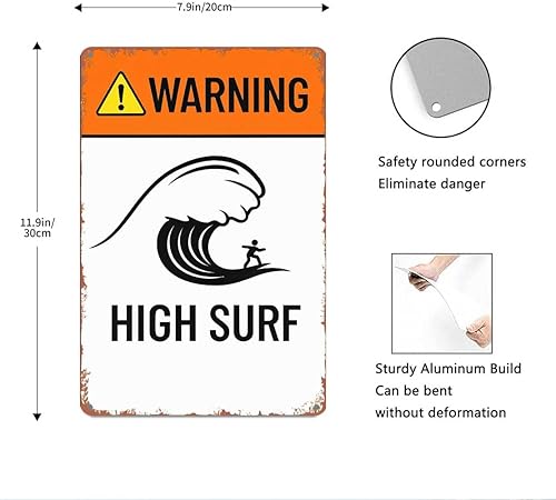 Miniatura 3 de Retro Metal Sign High Surf, Warning High Surf, Ocean Decor, Waves,Text Art Poster Home Wall Decor, For Bedroom, Living Room, Bar,