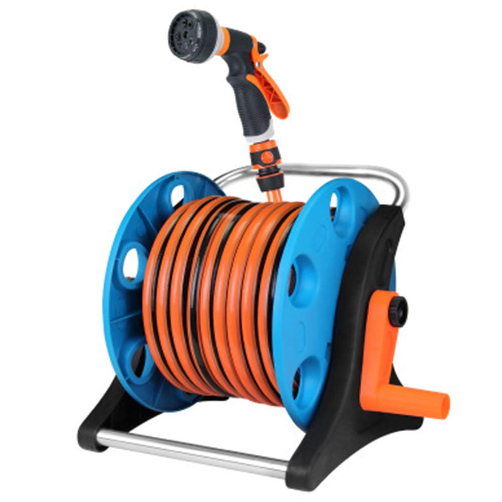 Water Hose Reel Car - 15M Adjustable Garden Hose Pipe Reel with 8 Jet Water Mode, Wall-Mounted Drip Irrigation System