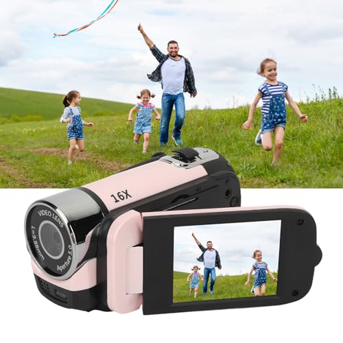 Goshyda 1080P Video Camera, 16MP Camcorder, 16X Digital Zoom, Vlogging Camera with Fill Light, 1/4 Inch Thread Hole, 2.4 Inch Rotatable Screen, USB Recorder (Roseate)