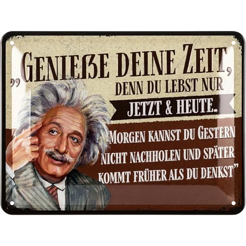 LANOLU Retro Blechschild- Genieße deine Zeit - Poster aus Metall mit Zitat Geschenke für Freundinnen Lebensweisheiten in Shabby Deko Style Sprüche vintage Metallschild 15x20cm