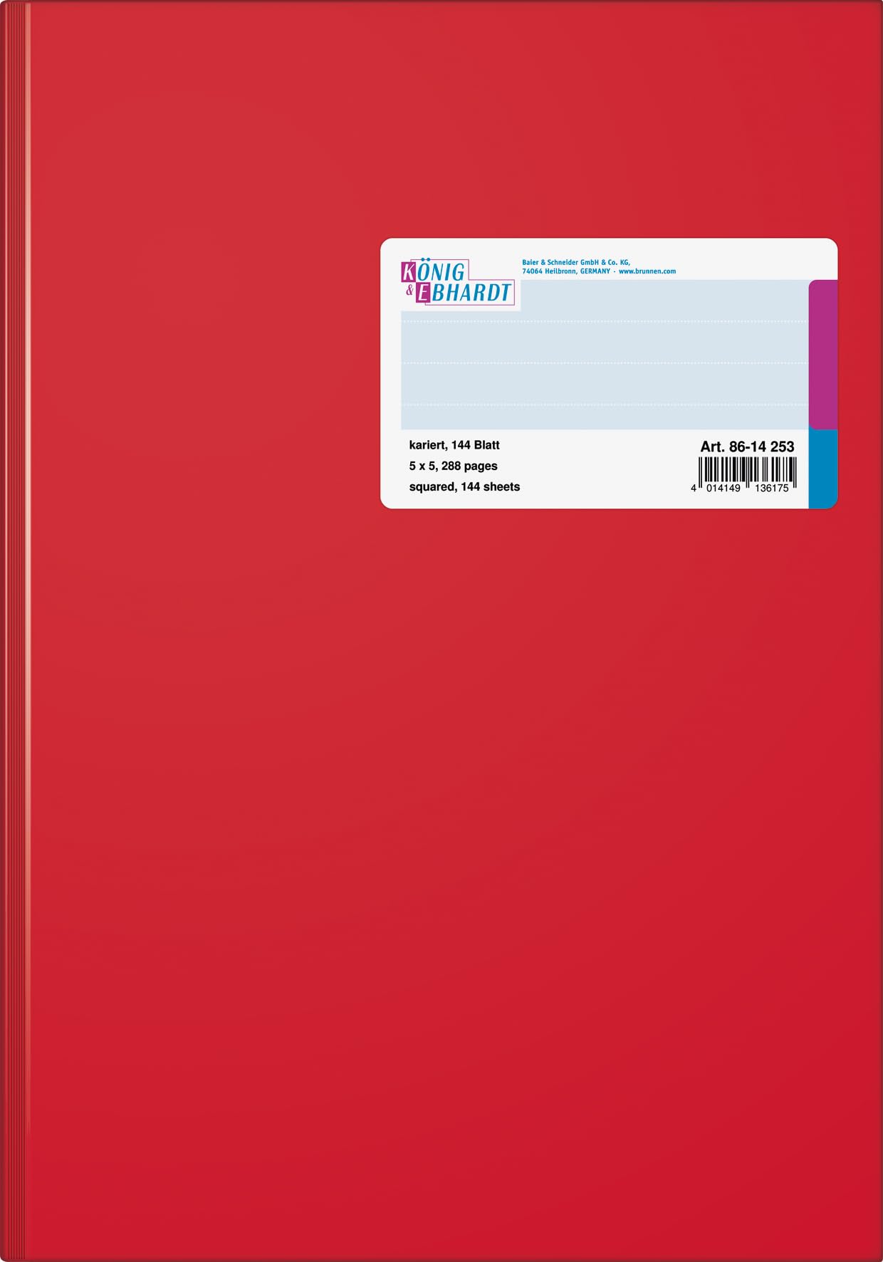 König & Ebhardt 8614253 - Quaderno A4, a quadretti, 70 g/m², 144 fogli con rilegatura adesiva