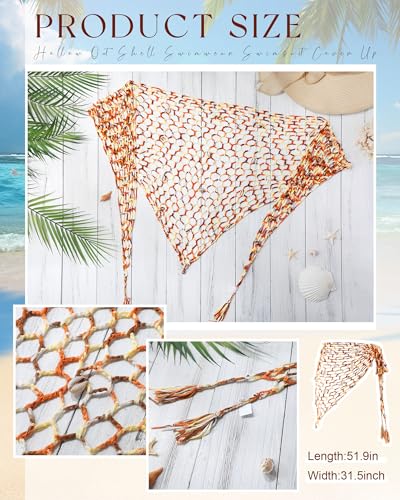 Image of Geyoga Women Crochet Cover Ups Skirt Triangle Shawl Mermaid Skirt Hollow out Swimwear Shell Beach Fishnet Summer Wrap