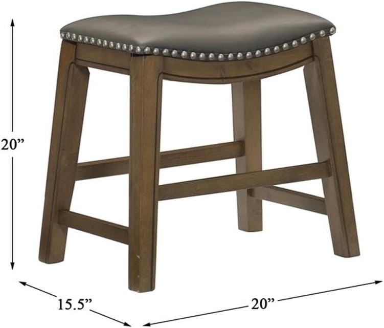 Pemberly Row Bar Stool Chair in Gray | Seat Height 20" | with Saddle Seat, Footrest | Indoor for Dining Room | Max Weight: 250 lbs