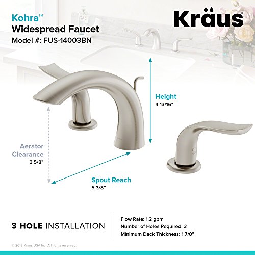 Kohra Spot-Free Two Handle 8 Inch Widespread Bathroom Faucet with Lift Rod Drain, All-Brite Brushed Nickel FUS-14003BN - Thumbnail 2