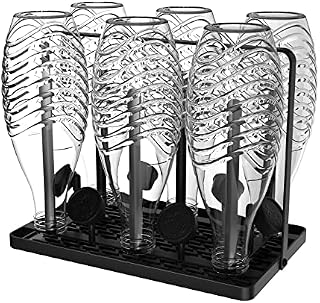 Rainsworth Bottle Holder Compatible with SodaStream Duo and Common Water Bottles, 6 Stainless Steel Drip Holders, Drainer Rack Including Silicone Protective Glove, Drying Mat and Lid Holder