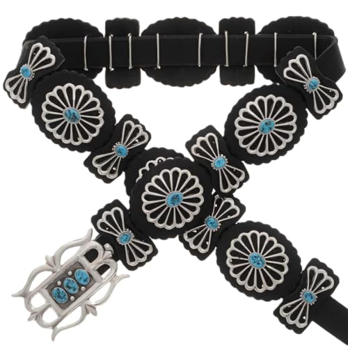 Navajo Sleeping Beauty Turquoise Silver Concho Belt Sterling on Genuine Leather 0134
