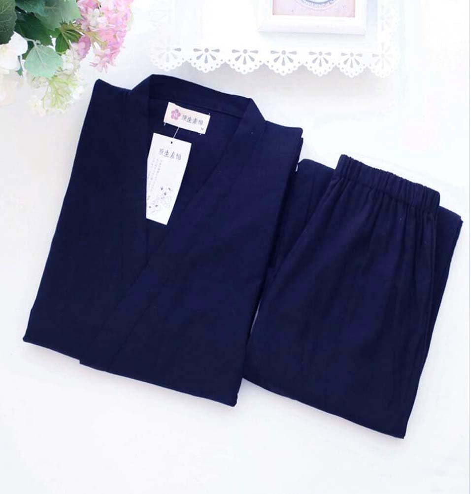 Fendawn Strive Classical Simple Japanese Style Cotton Bathrobe Pajamas Kimono Casual Clothes Unisex, Medium, Navy Blue - Image 3