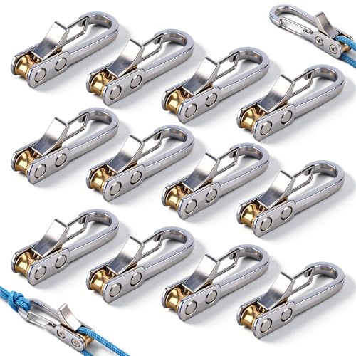 Landhoow 12 Pcs Stainless Steel Rollers Cord Tightening Tool with Roller Buckle Lock Knot-Free Rope Tightening Tensioner for Paracord Camping Tent Tarp Tie Downs Outdoor Gear Securing (Silver)