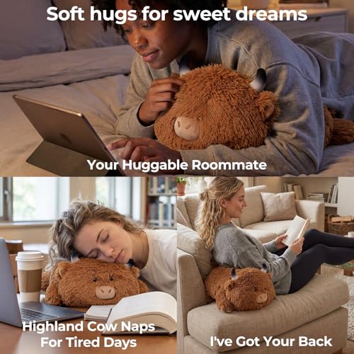 Image of Mewaii Cute Highland Cow Plush Pillow, Kawaii Plushies Highland Cow Stuffed Animals, Squishy Plushies, Cuddle Plush Pillow for Kids & Girls (13 Inch)