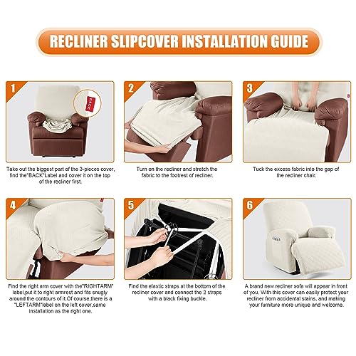 Image of VANSOFY Recliner Chair Cover, 3-Pieces Stretch Lazy Boy Recliner Covers for Recliner Chair Soft Reclining Chair Slipcover Furniture Protector for Dogs Cats(Off White)