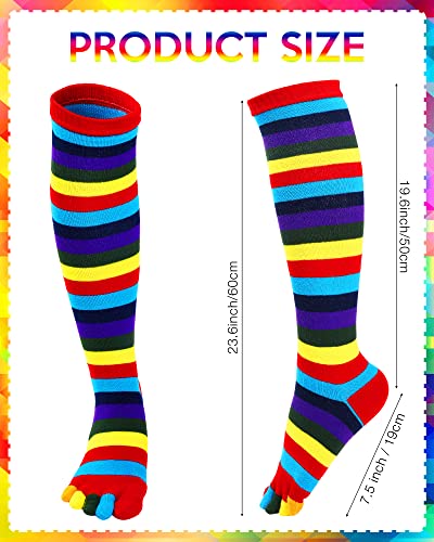 Zhanmai 4 Pairs Rainbow Toe Socks Colorful over Knee 5 Toe Socks Thigh High Rainbow Striped Leg Warmers Funny Pride Long Stocking for Women Girls Christmas Gift4