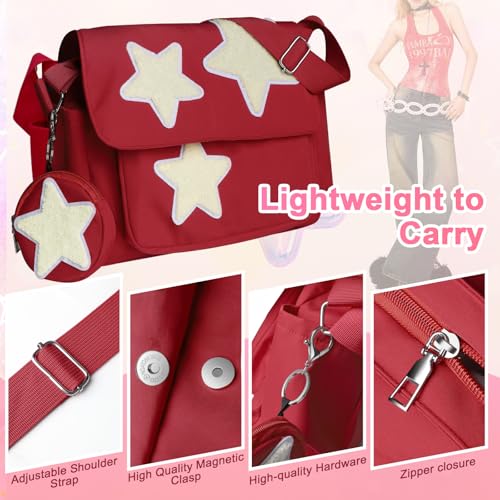 Image of Y2K Messenger Bag for Women, Lightweight Spacious Stars Tote Purse with Cute Coin Purse, Crossbody Shoulder Bag