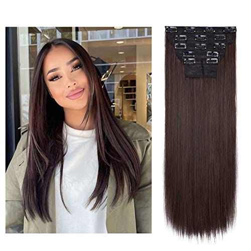 BARSDAR Extensiones de cabello grueso, 20 pulgadas de largo recto cabeza completa 5 piezas 14 clips extensión natural hair extensions clip pelo natural fácil de usar para mujeres Cover