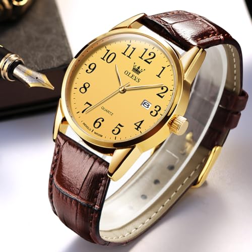 Image of OLEVS Men Leather Watches Classic Quartz Large Dial Easy Read Waterproof