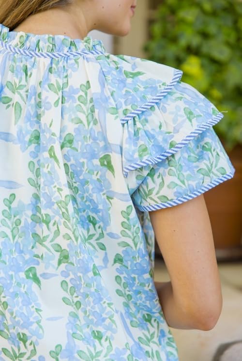 Womens Floral Patchwork Boho Top Ruffle Flutter Sleeve Shirt Y2k Peplum Babydoll Blouses Summer Streetwear - Image 6