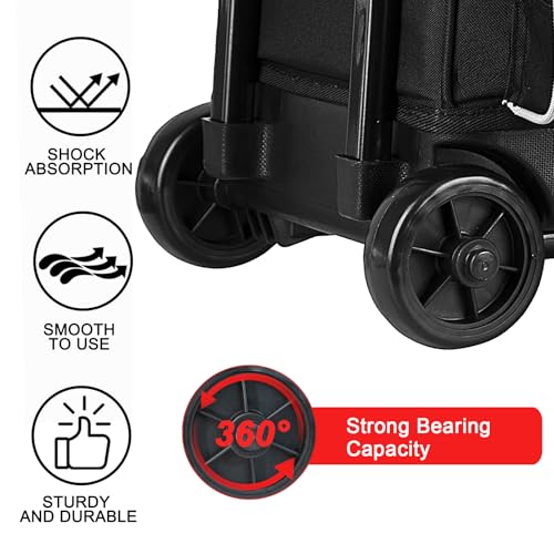 LARIPOP 3 Ball Bowling Bags with Wheels,Rolling Bowling Ball Bag for 3 Balls & Accessories -Retractable Handle Extends to 38"