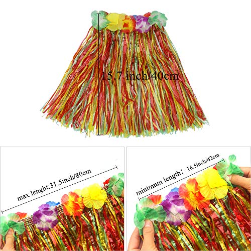 Kid's Elastic Hawaiian Hula Dancer Grass Skirt With Flower Costume Set -Multi-Color #TOP3